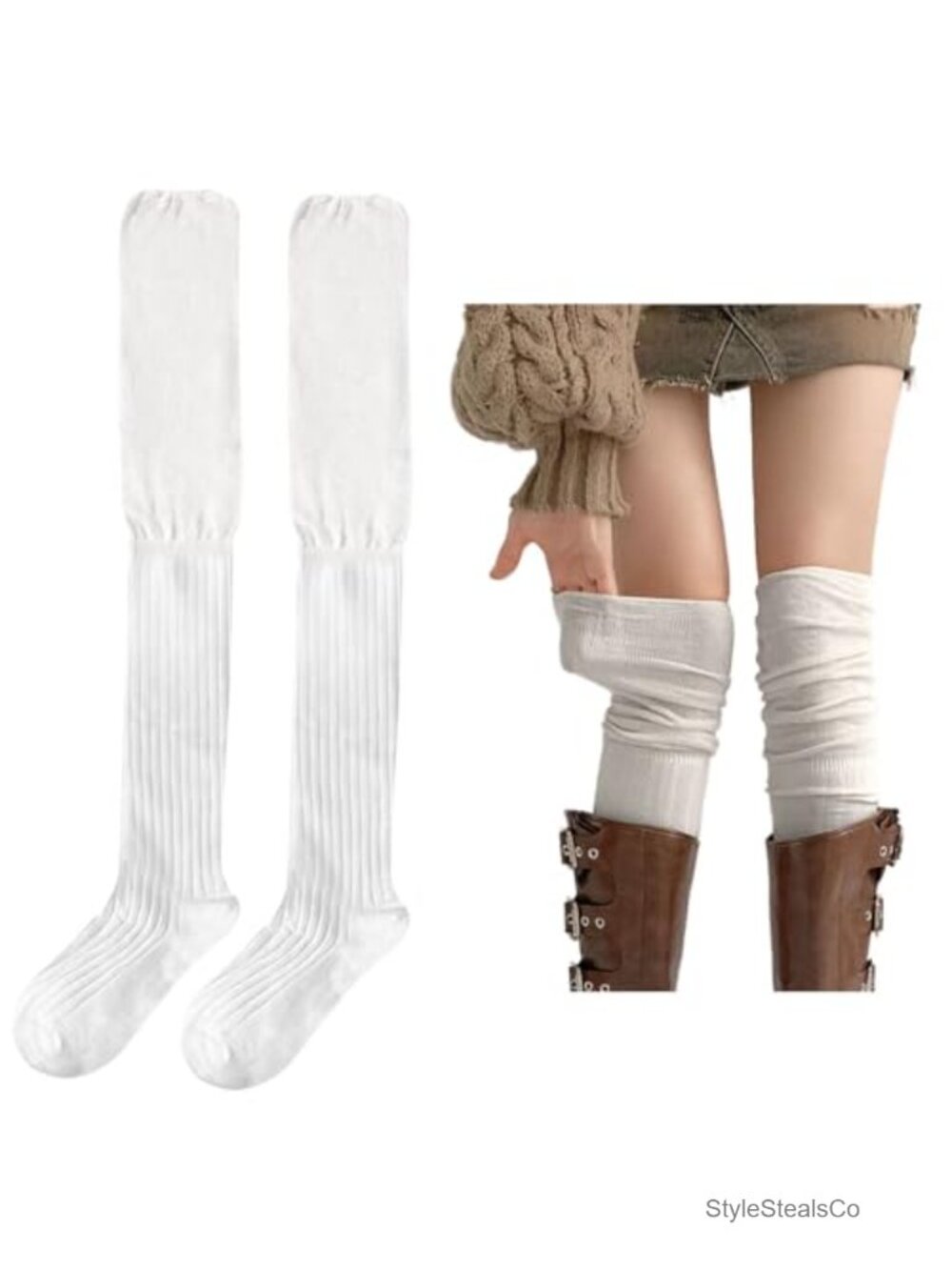 Over Knee High Boot Socks Slouch Top Knit Thigh Sock for Women